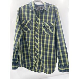 Realtree Mens XL Long Sleeve Plaid Button Down Shirt Green Navy Buffalo Check